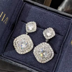 Fashion Square Design Jewelry Earrings Cubic Zirconia for Wedding Women Silver Color Drop Earrings