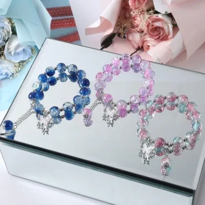 Fashion Stained Glass Beaded Bracelet Metallic Butterfly Fringe Bracelet for Women Birthday Party Jewelry Gift