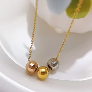 Fashion Stainless Steel 3 Beads Charm Necklace Gold Plated Multi Metal Beaded Necklace Jewelry Gifts for Women