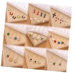 Fashion Stainless Steel Butterfly Flower Pendant Necklace Luxury Colorful Zircon Choker Necklace Women’s Jewelry Accessories