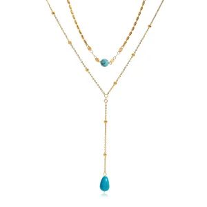 Fashion Stainless Steel Elegant Women Jewelry Y-shaped Blue Turquoise Pendant Tassel Necklace Light Luxury Party Accessory Gift