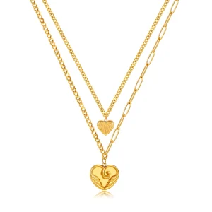 Fashion Stainless Steel Engravable Double Heart Layered Necklace for Women