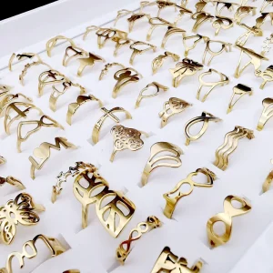 Fashion Stainless Steel Flower Heart Ring Gold Plated Cutting Open Batch Rings