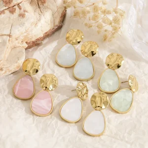 Fashion Stainless Steel Gold plated Earring Trendy Hammer Texture Geometric Water Drop Irregular Drop Earrings for Women Party