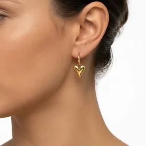 Fashion Stainless Steel Hypoallergenic Non Tarnish Waterproof Jewelry 18K Gold Plated Love Heart Charms Drop Earrings