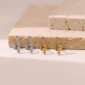 Fashion Stainless Steel Jewelry Cubic Zirconia Ear Climbers Stud Push Back Earring Piercing for Girls Women