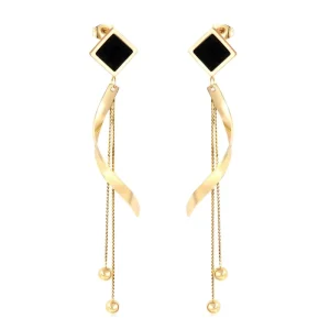 Fashion Stainless Steel Jewelry Drop Earrings with Black Square Design for Women and Girls