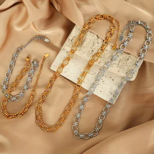 Fashion Stainless Steel Jewelry Set PVD 18K Gold Bracelet Necklace Set