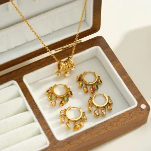 Fashion Stainless Steel Multi Pendant Drop Earrings for Women 18k Gold plated Geometric Zircon Jewelry Trendy Party Occasion
