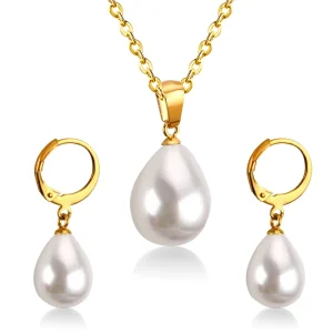 Fashion Stainless Steel Pearl Jewelry Set with Colorful Stone for Men and Women
