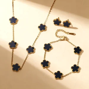 Fashion Stainless Steel Personality Multiple Flowers Pendant Necklace Bracelet Earrings Jewelry Set for Women