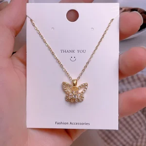 Fashion Stainless Steel Rotating Spinner Zircon Necklace Clover Heart Pendant Women Jewelry Supply