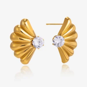 Fashion Stainless Steel Sparkling White CZ Stud Earrings Waterproof Light Luxury Fashion Earrings for Women