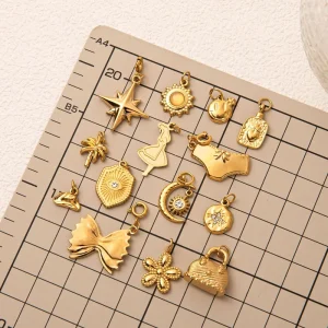 Fashion Stainless Steel Waterproof Custom DIY Charms Pendant Gold Plated Charm for Earrings Jewelry Necklace Making Accessories