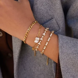 Fashion Stainless Steel Women’s Rhinestone Bracelet Light Luxury Geometric Zircon Tennis Link Chain Layering Party Charm Jewelry