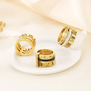 Fashion Stainless Steel Zircon Shell Band Luxury Diamond Rings Roman Numerals Big Bold Finger Fashion Rings High Qualitl Ring