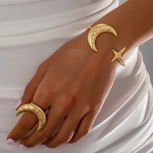 Fashion Star Moon Bracelet Ring Set Women’s European American Bridal Wedding Jewelry Set