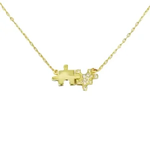 Fashion Sterling Silver 18k Gold Zircon Jigsaw Puzzle Piece Necklace Simple Pendant Dainty Waterproof Zircon Bohemian Trendy
