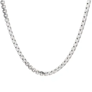 Fashion Sterling Silver 925 Hiphop White Gold 3mm Roll square Rolo Link Chain Necklace for Women and Men