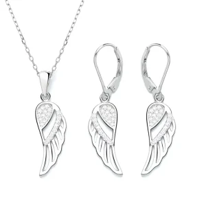 Fashion Sterling Silver Jewelry Angel Heart Wing Necklace and Earrings Jewelry