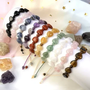 Fashion Stone Beaded Bracelets Heart Shape Handmade Adjustable Natural Stone Beads Braided Bracelets