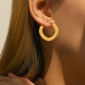Fashion Stud Earrings Simple Circular Spiral Twist Gold Plated Stainless Steel Stud Earrings for Women