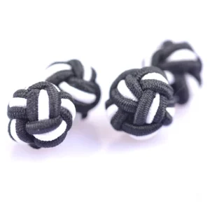 Fashion Style Black & White Twin Color Men’s Elastic Silk Cufflinks for Engagement Anniversary Wedding