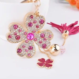 Fashion Style Four Leaf Clover Tassel Crystal Rhinestone Keychains Women’s Exquisite Metal Bag Charms Accessory