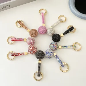 Fashion-Style Key Chain Rhinestone-Covered Ball-Shaped for Bag Decoration and Daily Use Alloy Material