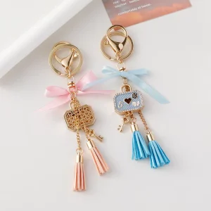 Fashion Style Key Chain with Ribbon and Tassels for Bag Decoration and Gift Giving Made of Alloy
