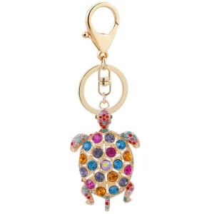 Fashion-Style Multicolor Rhinestone Embellished Turtle Key Chain Alloy Bag Decoration Keychain with Cartoon Design