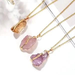 Fashion Style Natural Crystal Jewelry Rose Quartz Amethyst Crystal Pendant Necklace for Women Gifts