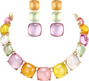 Fashion Stylish Beaded Statement Necklace Dangle Earrings Jewelry Set for Women Costume Christmas Party Prom