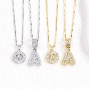 Fashion Sugar Full Zircon 26 Letter Necklace for Women Copper Inlaid CZ Gold Plated Flower Letter Jewelry Set