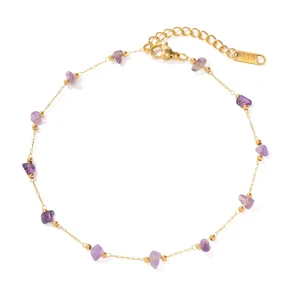 Fashion Summer Foot Jewelry Gold Plated Stainless Steel Feet Chain Vintage Anklets Purple Natural Stone Unisex