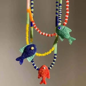 Fashion Summer Jewelry Ocean Collection Cute Fish Charm Pendant Handmade Glass Beaded Necklace for Women Gift