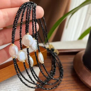 Fashion Summer Pearl Necklace Baroque Fine Beaded Necklaces Black Necklaces for Women