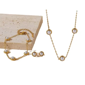 Fashion Summer Pearl Necklace Bracelet Earring Set Pearl Design Personal Creative Jewelry Set for Women Gift