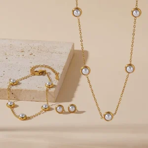Fashion Summer Pearl Necklace Bracelet Earring Set Pearl Design Personal Creative Jewelry Set for Women Gift