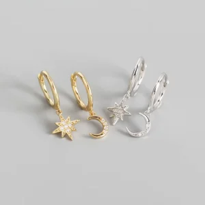 Fashion Sun Moon Zircon Diamond Stud Earrings 925 Sterling Silver 18k Godl Plated Korea Luxury Jewelry Dorp Earrings Sets Women