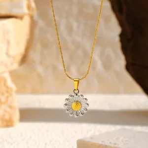Fashion Sunflower Pendant Necklace Exquisite 18k Gold Plated Stainless Steel Necklace Jewelry Women