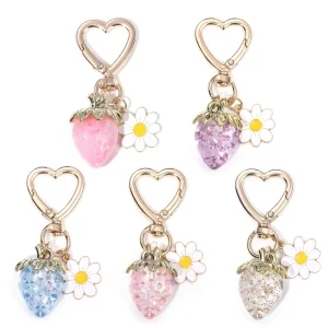 Fashion Sunflowers Strawberry Heart Shape Charm Bag Keychain for Girl’s Gift