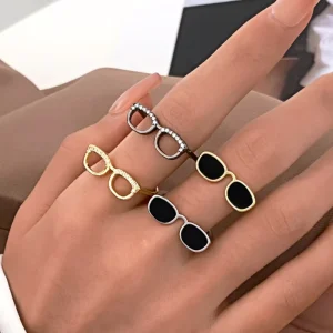 Fashion Sunglasses Rings for Women Personality Creative Adjustable Index Finger Ring with Crystal Couples Jewelry