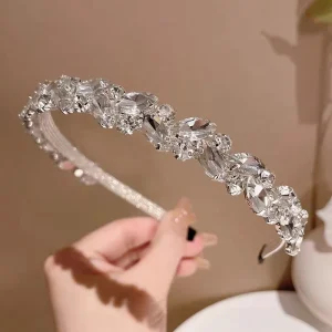 Fashion Super Flash Diamond Geometric Leaf Handmade Japan Korean Style Pressure Hair Hoop High Cranial Top Head Hoop Elegant