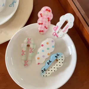 Fashion Sweet Cute Bangs Wash Face Hair Accessories No Bend Bow Checker Dot Cloud Acrylic Duck alligator Hair Clips