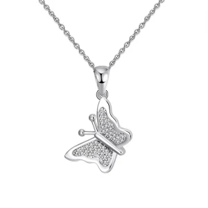 Fashion Sweet Insert Butterfly Pendant Clear Cubic Zircon Fine Sterling Silver Butterfly Necklace Jewelry