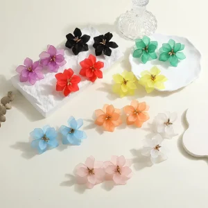Fashion Sweet Women Color Flower Stud Earrings Spring Summer Jewelry Gift Colorful Transparent Resin Acrylic Flower Earrings