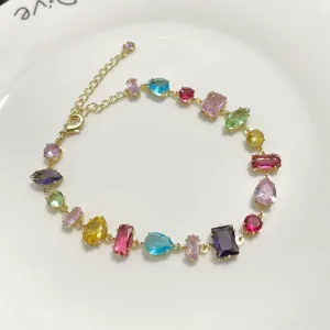 Fashion Synthetic Quartz Colorful Cubic Zircon Bracelet for Women Light Luxury Niche Premium Beaded Bracelet Necklace