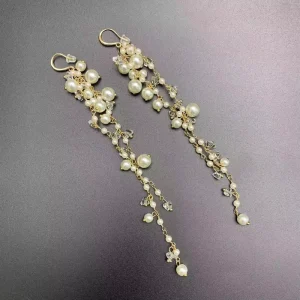 Fashion Tassels Bridal Earring Alloy Imitation Pearl Crystal Earrings for Wedding