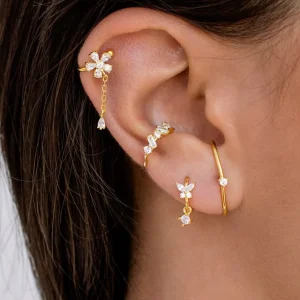 Fashion Tassels Dangle Cz Women Jewelry Flower Bling Spring Flower Cuff Earring